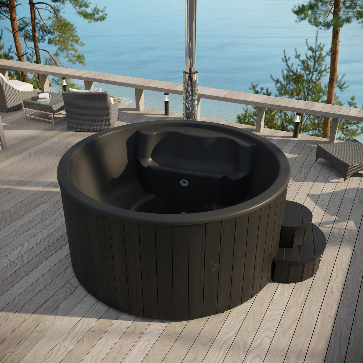 SaunaLife Soak Series Model S4B Home Wood-Burning Hot Tub, Black, Up to 6 Persons