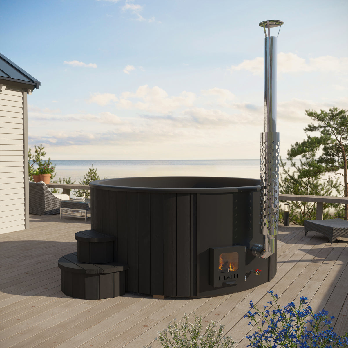 SaunaLife Soak Series Model S4B Home Wood-Burning Hot Tub, Black, Up to 6 Persons