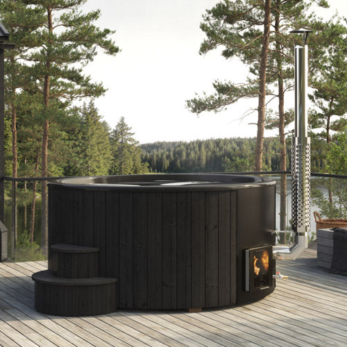 SaunaLife Soak Series Model S6B Home Wood-Burning Hot Tub, Black, Up to 7 Persons