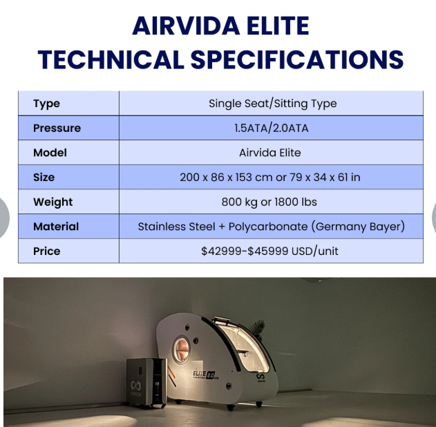 Airvida Elite 1.3-2.0 ATA Hard Shell Sitting Hyperbaric Chamber